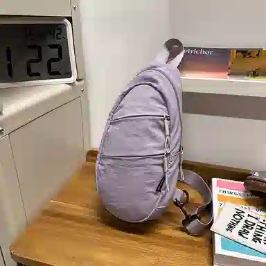 單倉 便携休闲简约潮流时尚斜挎包随身轻便耐磨通勤百搭腰包 尼龙 胸包 常规 男女同款情侣款 米白色/黑色/紫色/桔色/青绿色/军绿色