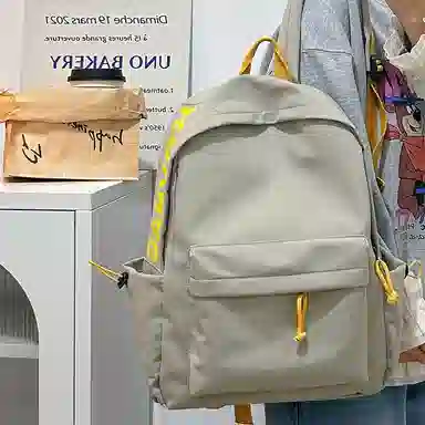 單倉 日韩系小众字母设计通勤百搭背包初高中学生大容量轻便耐磨书包 尼龙 双肩包 常规 男女同款情侣款 粉色/蓝色/绿色/卡其色/黑色