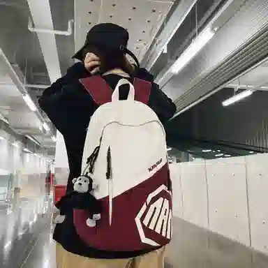 單倉 潮酷休闲大容量美式字母初高中学生短途旅行通勤 尼龙 书包背包双肩包 男女同款情侣款 灰色/卡其色/蓝色/红色