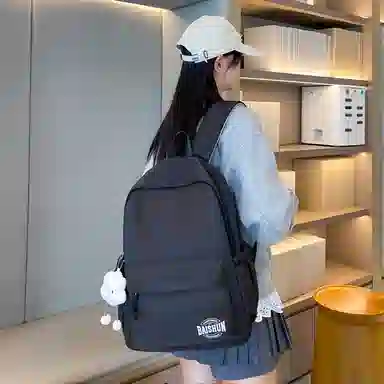 單倉 日系通勤百搭字母设计书包初高中学生大容量通勤百搭书包 尼龙 双肩包 常规 男女同款情侣款 粉色/紫色/黄色/蓝色/卡其色/黑色