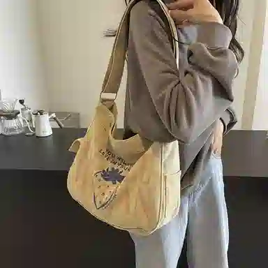 單倉 韩版潮流休闲托特包卡通涂鸦帆布包时尚百搭通勤 帆布 单肩包 女款 米灰/黑茶色/米白色/卡其色