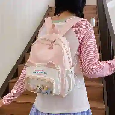 單倉 可爱韩系猫咪耳朵出游森系背包初高中学生大容量轻便耐磨书包黄色/粉色/蓝色/黑色  尼龙 双肩包痛包 常规 女款