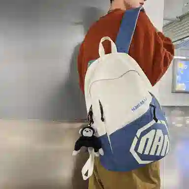 單倉 潮酷休闲大容量美式字母初高中学生短途旅行通勤 尼龙 书包背包双肩包 男女同款情侣款 灰色/卡其色/蓝色/红色