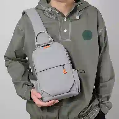 單倉 潮流简约日常通勤骑行商务轻便 尼龙 胸包 常规 男款 灰色/黑色