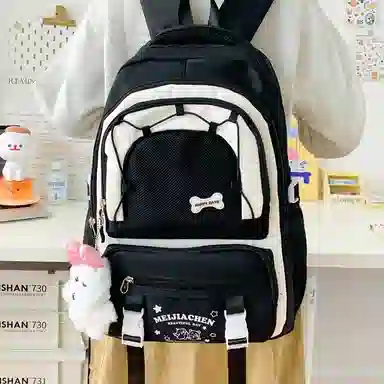 單倉 高颜值大容量可爱撞色短途旅行 复合布 双肩包 女款 黄色/粉色/黑色/蓝色/绿色