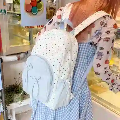 單倉 可爱波点蝴蝶结设计高颜值轻便耐磨背包学院风初高中学生大容量通勤百搭书包 尼龙布 双肩包 常规 女款 黄色/粉色/蓝色