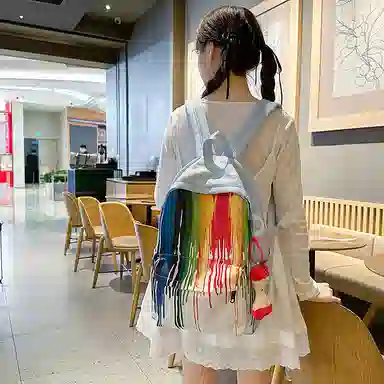 單倉 扎染个性涂鸦小众抽象设计学生通勤百搭背包潮流初高中学生大容量轻便耐磨书包 尼龙 双肩包 常规 女款 黄色/蓝色/绿色/黑色