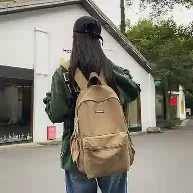 單倉 简约时尚简约设计轻便耐磨学院风背包大容量通勤百搭书包 尼龙 双肩包 常规 男女同款情侣款 米白色/卡其色/绿色/黑色