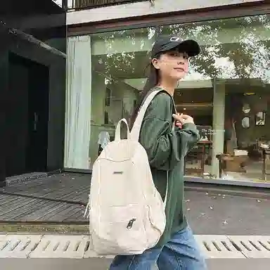 單倉 简约时尚简约设计轻便耐磨学院风背包大容量通勤百搭书包 尼龙 双肩包 常规 男女同款情侣款 米白色/卡其色/绿色/黑色