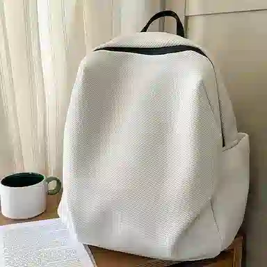 單倉 日系简约时尚设计通勤百搭学院风背包初高中学生大容量轻便耐磨书包 网格布 双肩包 常规 男女同款情侣款 白色/蓝色/卡其色/黑色