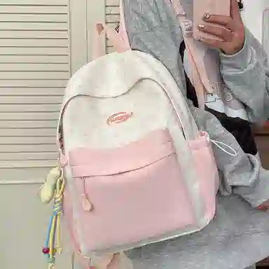 單倉 高颜值星星印花设计通勤百搭学院风背包初高中学生大容量轻便耐磨书包 尼龙布 双肩包 常规 女款 粉色/蓝色/黄色/绿色/黑色