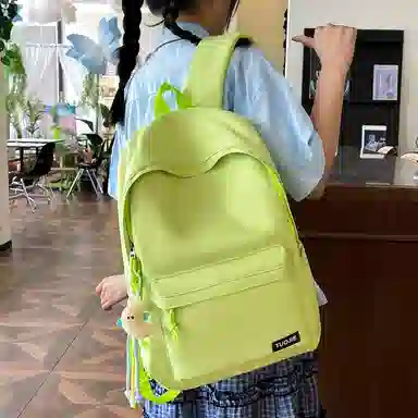 單倉 日韩系纯色简约设计轻便耐磨舒适背包初高中学生大容量通勤百搭书包 斜纹布 双肩包 常规 男女同款情侣款 黄色/绿色/蓝色/黑色