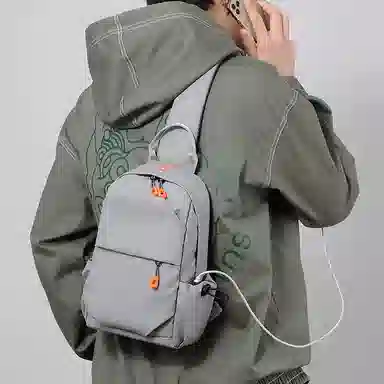 單倉 潮流简约日常通勤骑行商务轻便 尼龙 胸包 常规 男款 灰色/黑色