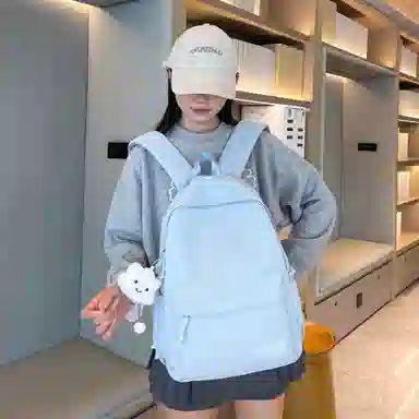 單倉 日系通勤百搭字母设计书包初高中学生大容量通勤百搭书包 尼龙 双肩包 常规 男女同款情侣款 粉色/紫色/黄色/蓝色/卡其色/黑色