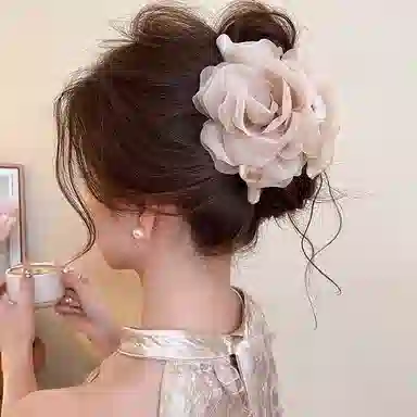 水中玉 法式玫瑰抓夹高级感泡泡花朵发卡后脑勺头发鲨鱼夹头饰 布艺 发夹 女款