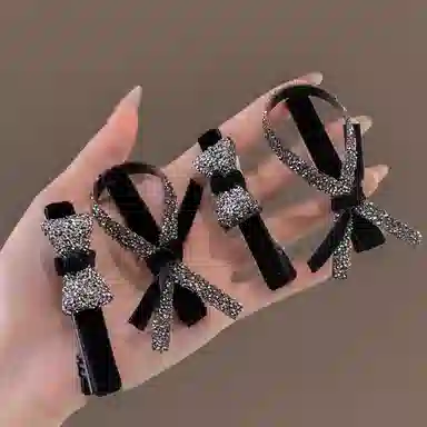 水中玉 黑色植绒水钻蝴蝶发前额碎发刘海夹侧边边夹后脑勺夹子头饰 合金 发夹 女款