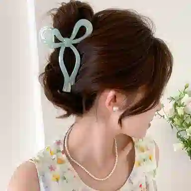 水中玉 蝴蝶结飘带抓夹高级感后脑勺盘发大号鲨鱼夹发量多夹子 亚克力 发夹 女款