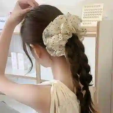 水中玉 温柔气质波点四层大肠发圈头花发绳扎头发皮筋发饰 布艺 头绳 女款