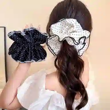 水中玉 黑色波点大肠发圈高级感扎丸子头头饰不伤发发绳发饰 皮筋 头绳 女款