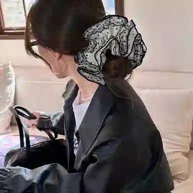 水中玉 蕾丝花边大肠发圈高弹力耐用丸子头低马尾发绳森系慵懒头饰 皮筋 头绳 女款