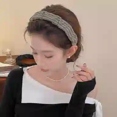 水中玉 复古条纹褶皱宽边高颅顶压发发捆韩系日常外戴头箍头饰 布艺 发箍 女款