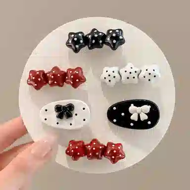 水中玉 韩系波点星星蝴蝶结侧边刘海边夹前额碎发鸭嘴夹子发卡头饰 合金 发夹 女款