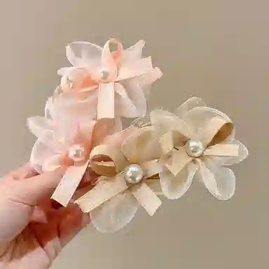 水中玉 仿珍珠网纱花朵蝴蝶抓夹后脑勺盘发鲨鱼夹气质发卡头饰 亚克力 发夹 女款