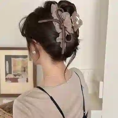 水中玉 蝴蝶结网纱抓夹高级感后脑勺盘发鲨鱼夹夹子发量多头饰#好运 亚克力 发夹 女款