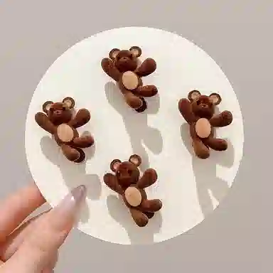 水中玉 植绒可爱小熊精致边夹小众创意鸭嘴夹侧边刘海碎发发卡 合金 发夹 女款