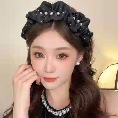 水中玉 高级感褶皱闪钻仿珍珠宽边高颅顶压发发卡发捆头箍头饰 亚克力 发箍 女款