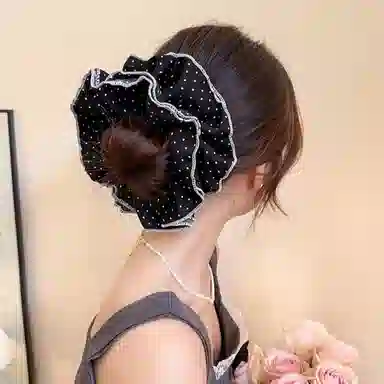 水中玉 黑色波点大肠发圈高级感扎丸子头头饰不伤发发绳发饰 皮筋 头绳 女款