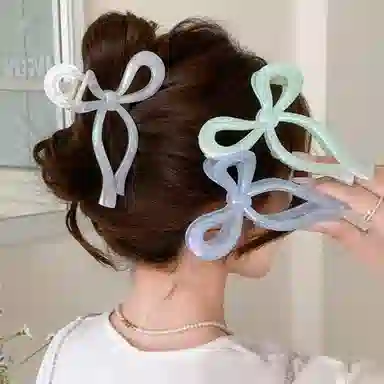 水中玉 蝴蝶结飘带抓夹高级感后脑勺盘发大号鲨鱼夹发量多夹子 亚克力 发夹 女款