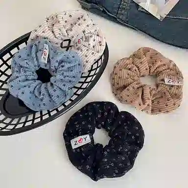 水中玉 秋冬小碎花大肠发圈扎头发皮筋高弹力灯芯绒发绳头饰 布艺 头绳 女款