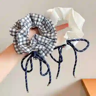 水中玉 格子蝴蝶结大肠高级感扎头发慵懒风#好运 布艺 头绳 女款