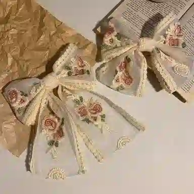 水中玉 超仙蕾丝刺绣蝴蝶结发卡后脑勺顶夹 发夹 女款