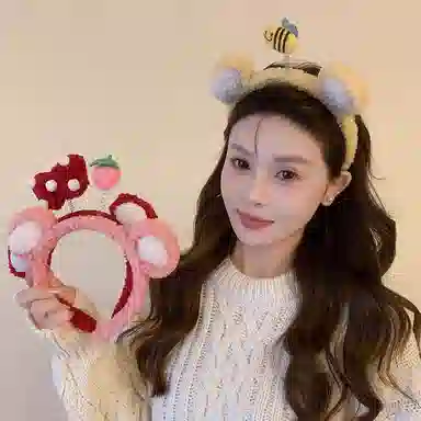 水中玉 卡通立体玩偶发箍秋冬毛绒可爱发捆少女心洗脸压发头箍 布艺 发箍 女款