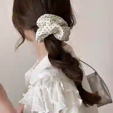 水中玉 韩系白色波点大肠发圈高级感不伤发发饰耐用发绳头饰 皮筋 头绳 女款