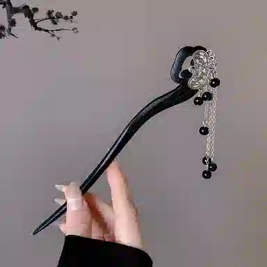 水中玉 祥云黑珠流苏 古风木质新中式步摇发钗马面裙 发簪 女款