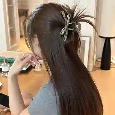 水中玉 豹纹蝴蝶结头发抓夹高级感后脑勺韩系半扎发鲨鱼夹夹子头饰#好运 亚克力 发夹 女款