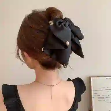 水中玉 气质珍珠蝴蝶结抓夹女高级感后脑勺盘发发卡鲨鱼夹子 发夹 女款