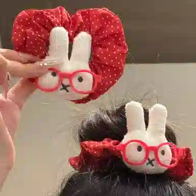 水中玉 可爱波点小兔子甜美马尾丸子头高弹力扎发 布艺 发圈 女款