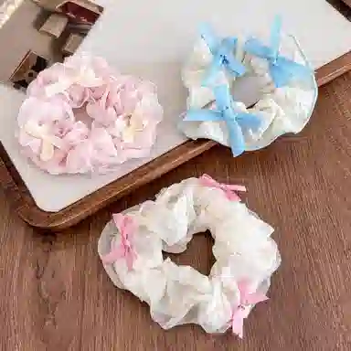 水中玉 韩系温柔丝带蝴蝶结大肠发圈扎头发皮筋高级感马尾发绳头饰 布艺 头绳 女款