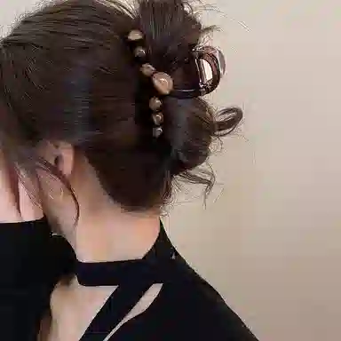 水中玉 韩系渐变圆珠鲨鱼夹发卡后脑勺盘发抓夹大号发量多夹子头饰 亚克力 发夹 女款