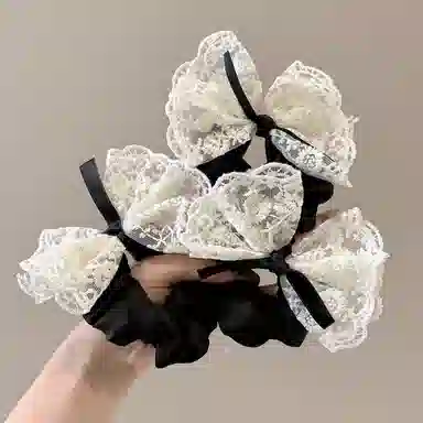 水中玉 蕾丝蝴蝶结大肠发圈扎头发丸子头高马尾发绳少女心头饰  布艺 头绳 女款