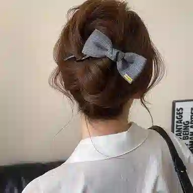 水中玉 复古牛仔蓝蝴蝶结扭扭夹一字抓夹高级感后脑勺盘发发饰 亚克力 发夹 女款