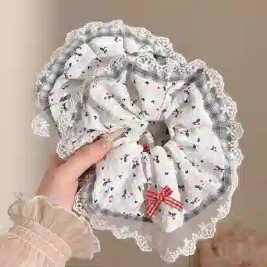 水中玉 韩系蓝白格纹大肠发圈头饰头花高级感肥肠发绳扎头发饰 布艺 头绳 女款