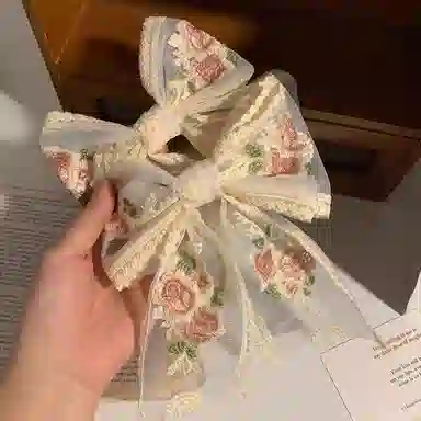 水中玉 超仙蕾丝刺绣蝴蝶结发卡后脑勺顶夹 发夹 女款