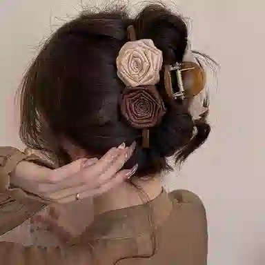 水中玉 干枯玫瑰抓夹法式花朵发卡后脑勺超仙盘发卡子超大号鲨鱼夹头饰 发夹 女款