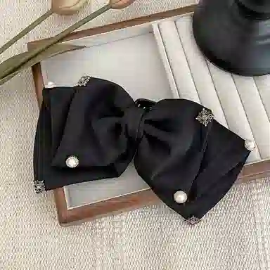 水中玉 气质珍珠蝴蝶结抓夹女高级感后脑勺盘发发卡鲨鱼夹子 发夹 女款