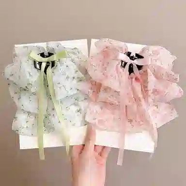 水中玉 森系蝴蝶结碎花飘带抓夹高级感后脑勺盘发鲨鱼夹子 亚克力 发夹 女款